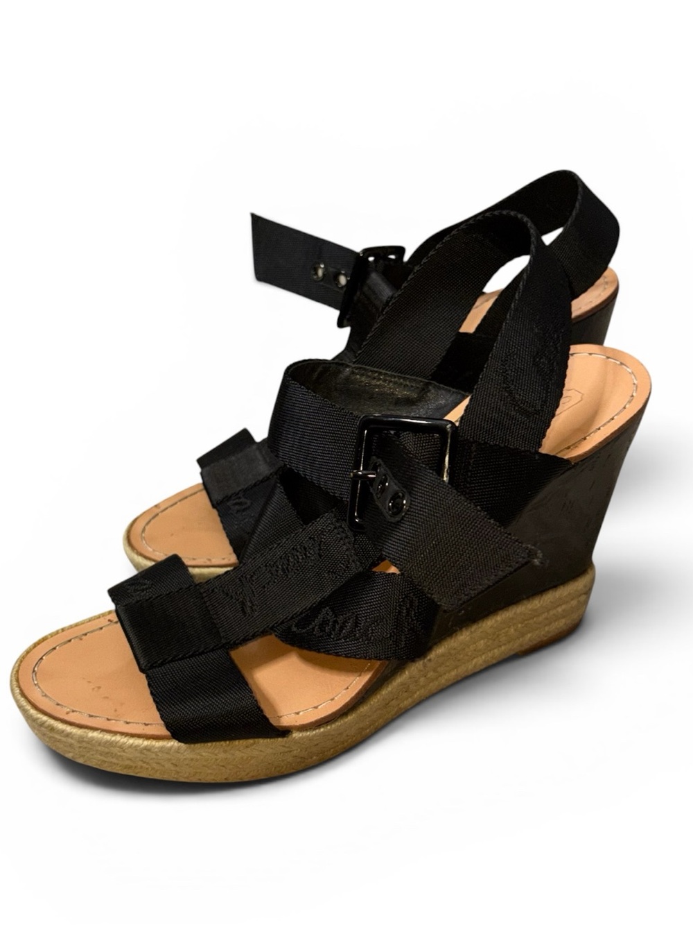 Coach Maryanne Logo Platform Sandal Espadrille Cork Wedge Heels Black Size 10B